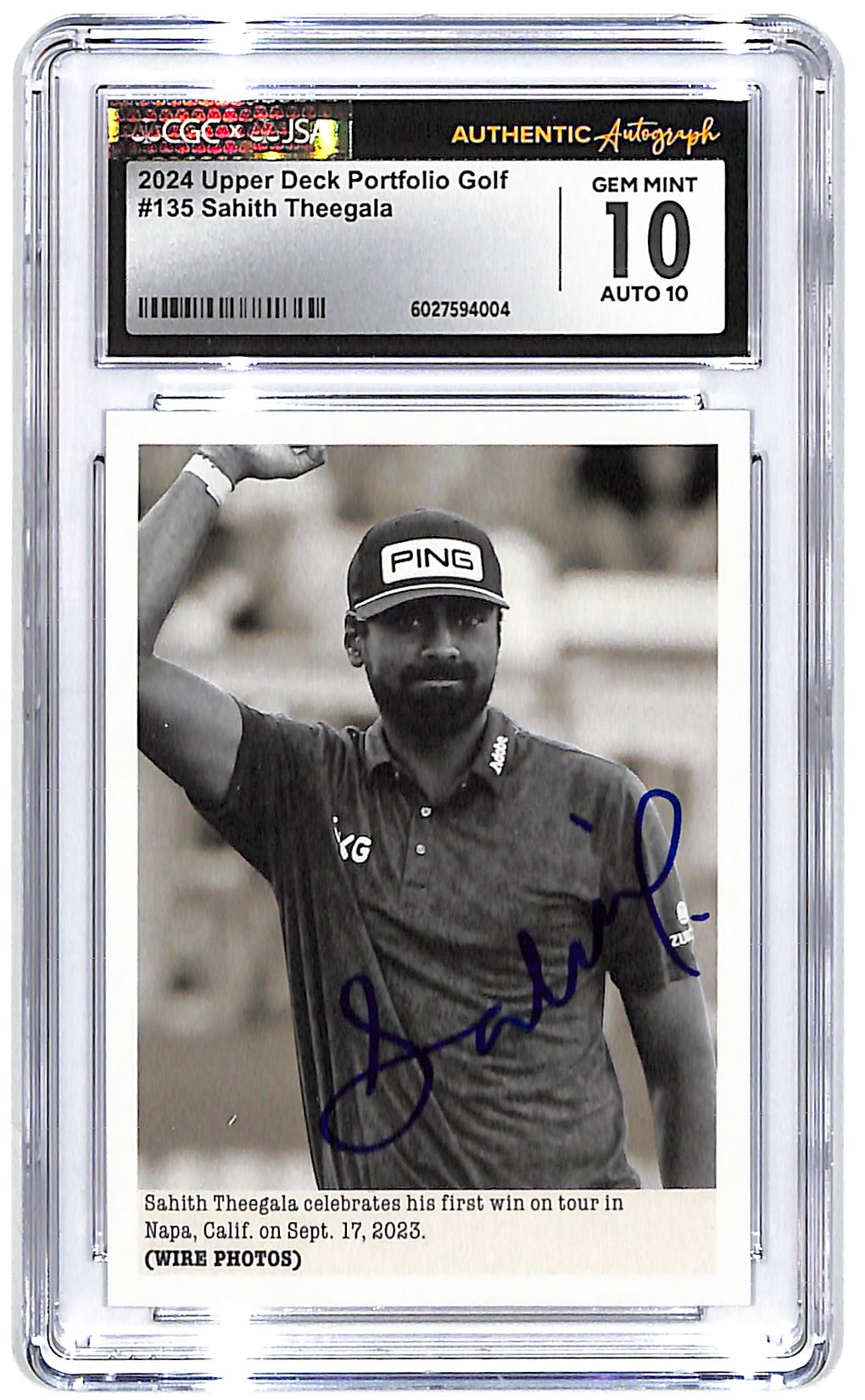 Signed 2024 UD Portfolio Golf #135 Sahith Theegala CGC 10/10 Auto