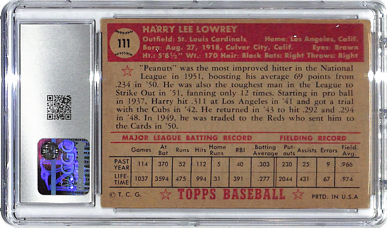 1952 Peanuts Lowrey Topps #111 CGC Very Good 3.5