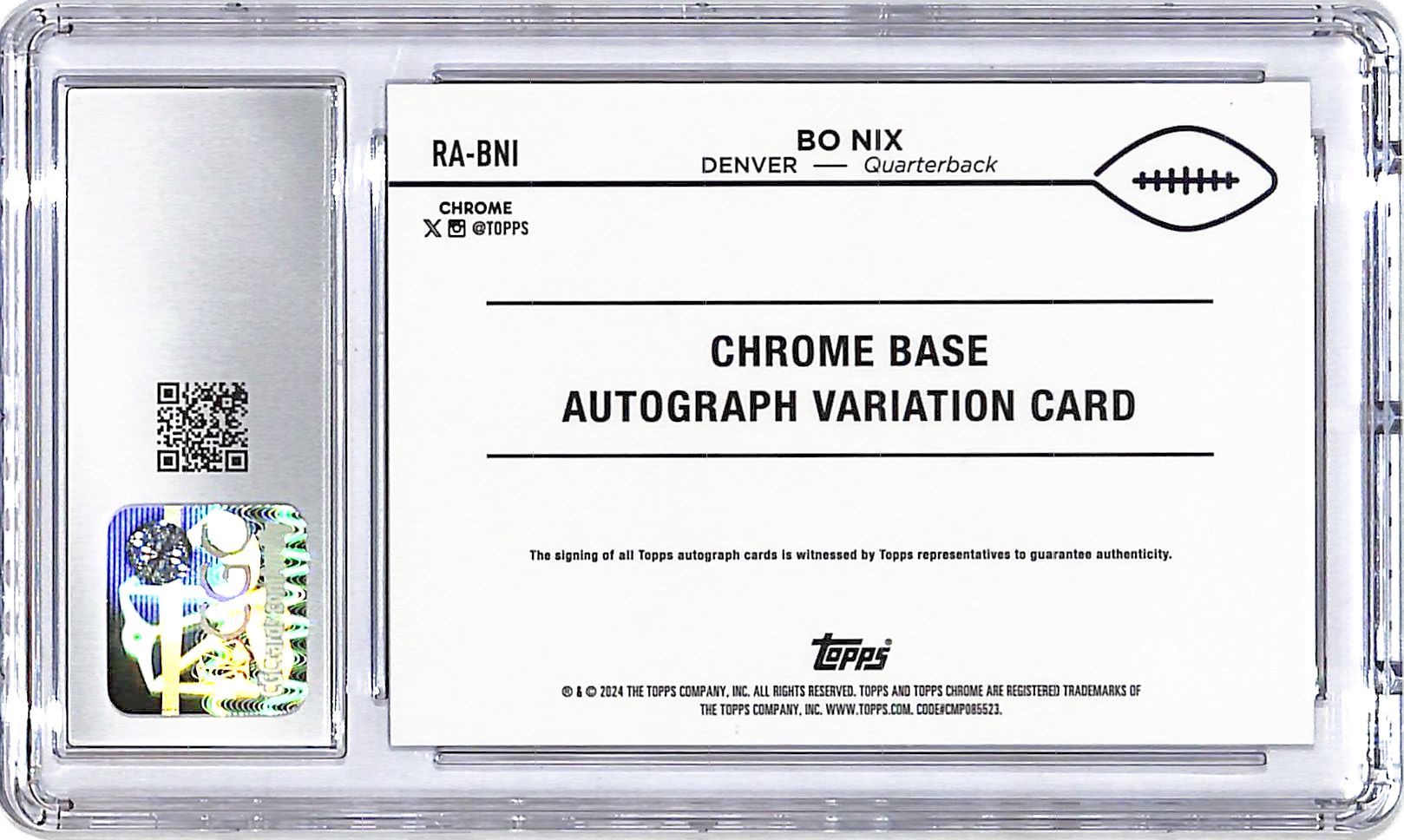 2024 Topps Chrome Bo Nix Auto Autograph Rookie RC CGC 10 Broncos