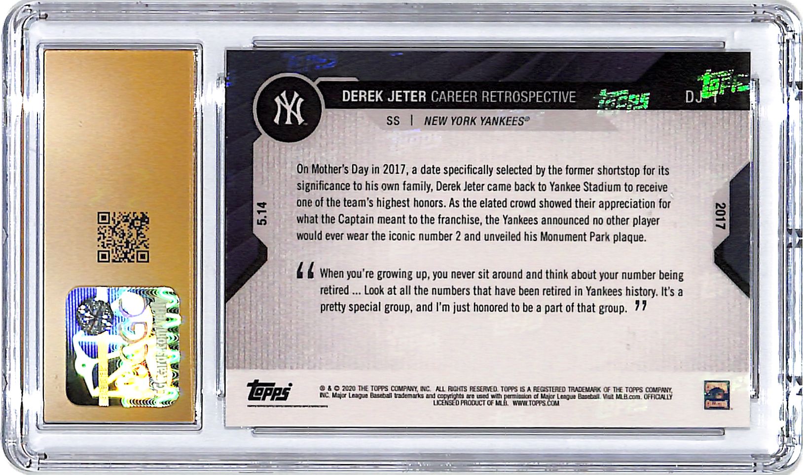 2020 Topps Now Chrome Derek Jeter Career Retrospective CGC 10 Pristine Yankees