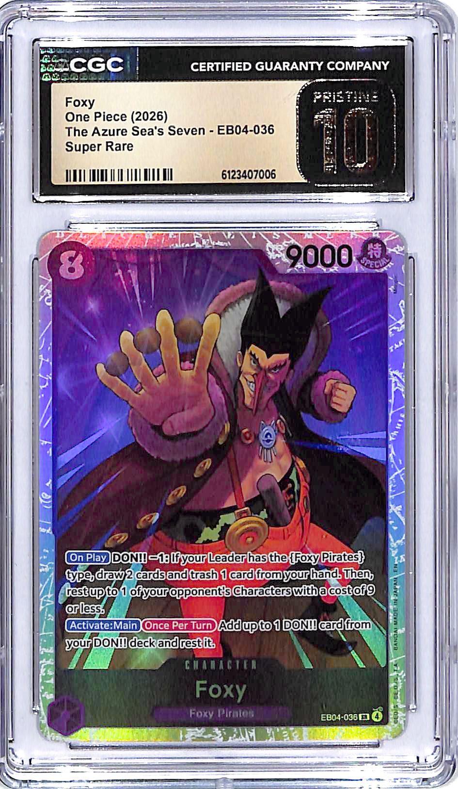One Piece The Azure Sea's Seven EB04 Foxy 036 Super Rare CGC 10 Pristine