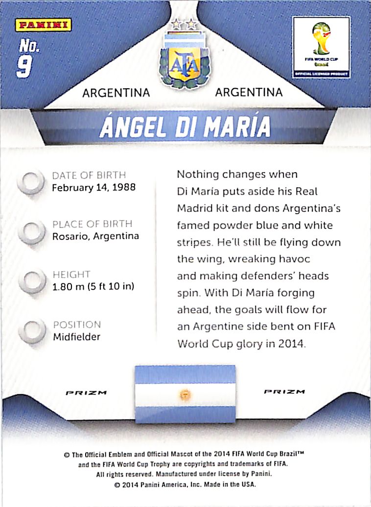 2014 Prizm World Cup Angel Di Maria Red White Blue Power Plaid #9 Argentina