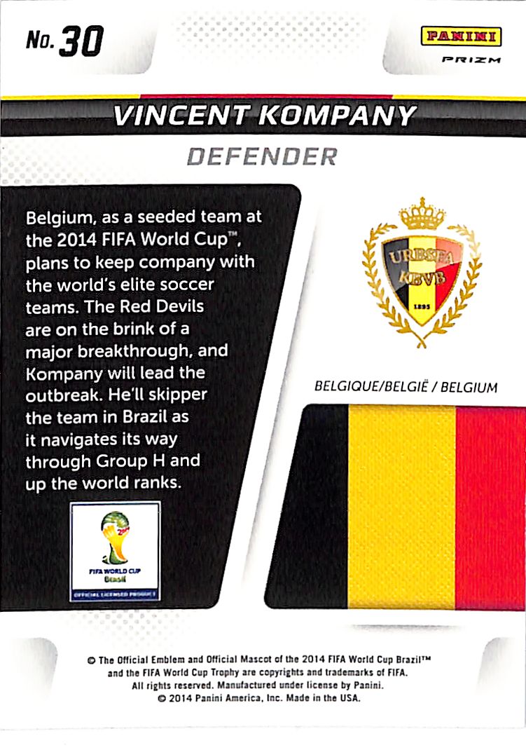 2014 Prizm World Cup Vincent Kompany Cup Captains Red Yellow Pulsar #30 Belgium