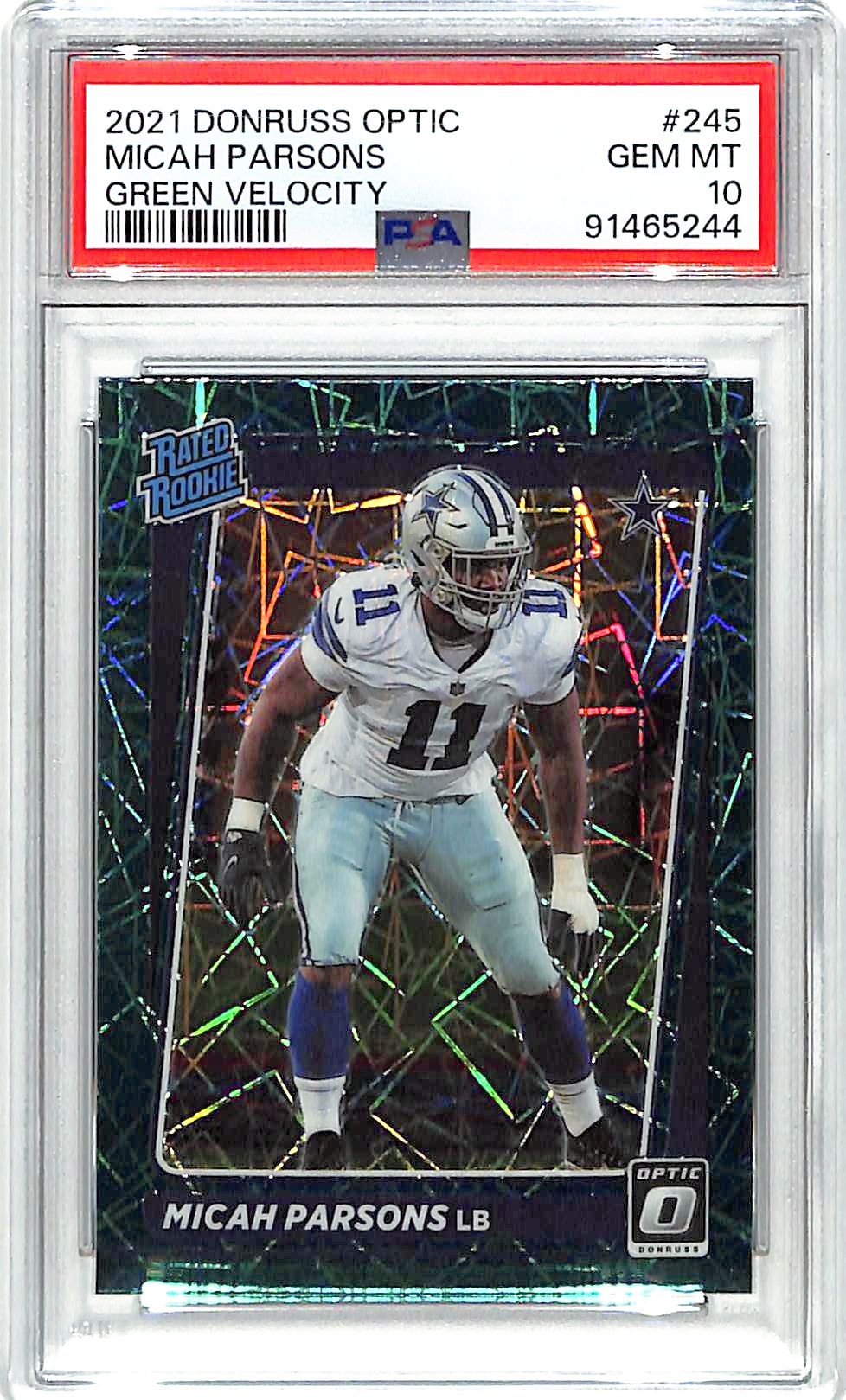 2021 Donruss Optic Micah Parsons Rookie Green Velocity #245 PSA 10 Cowboys