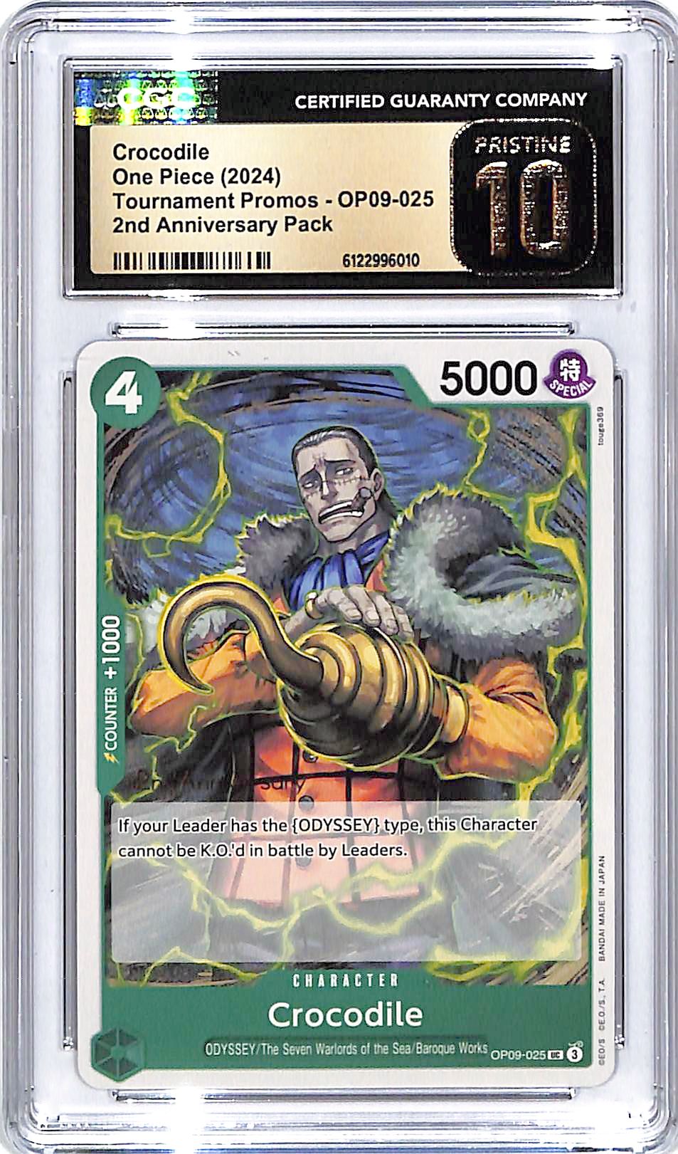One Piece Tournament Promos 2nd Anniversary Pack OP09 Crocodile 025 CGC 10 Pristine