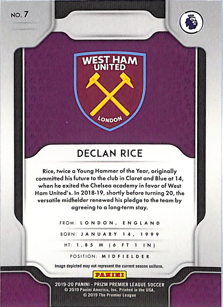 2019-20 Prizm Premier League Declan Rice Rookie RC #7 West Ham United