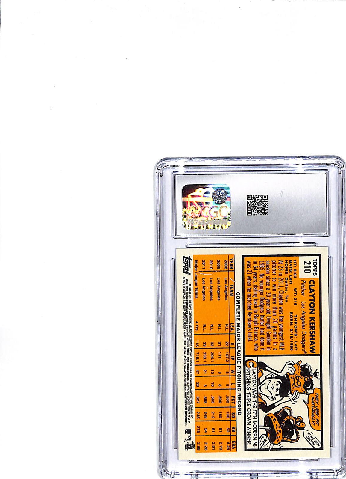 2012 Topps Heritage Clayton Kershaw #210 CGC 10 Dodgers