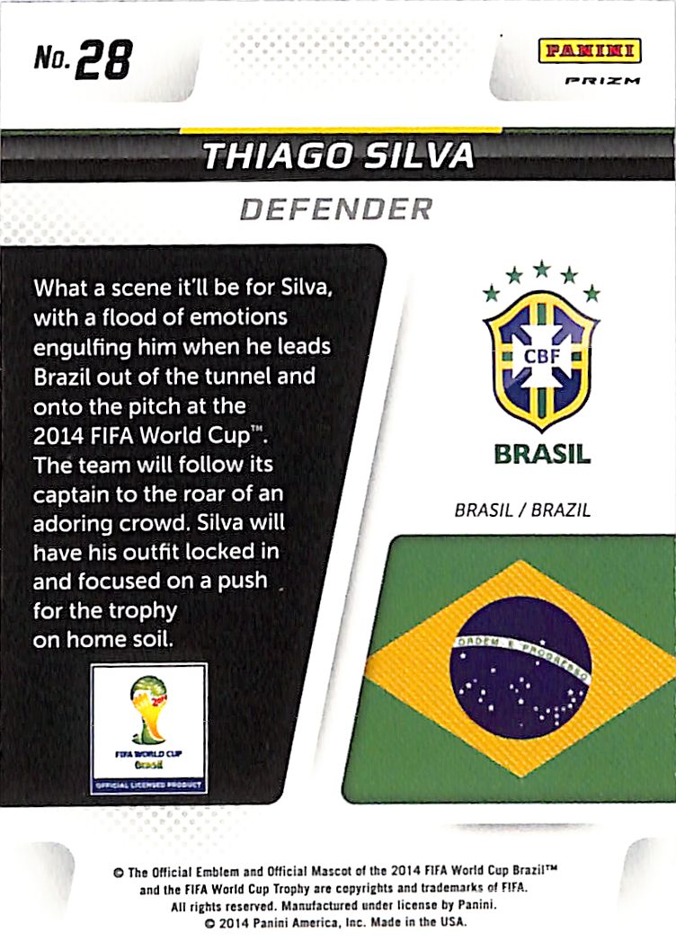 2014 Prizm World Cup Thiago Silva Cup Captains Red White Blue Power Plaid #28 Brazil