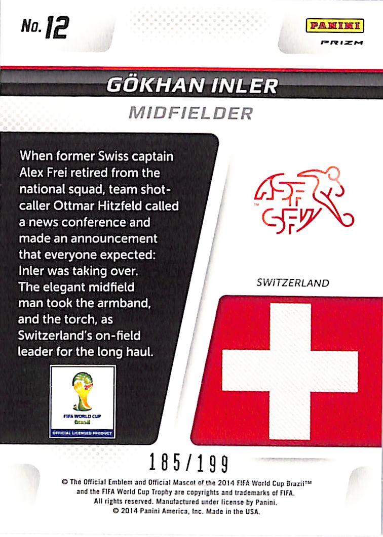 2014 Prizm World Cup Gokhan Inler Cup Captains Blue /199 #12 Switzerland