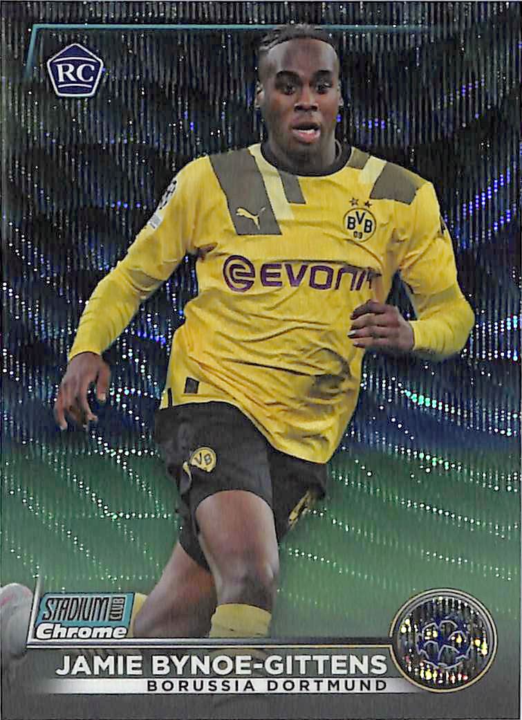 2022-23 Topps Stadium Club Chrome UEFA Jamie Bynoe-Gittens Rookie RC Aqua Wave /275