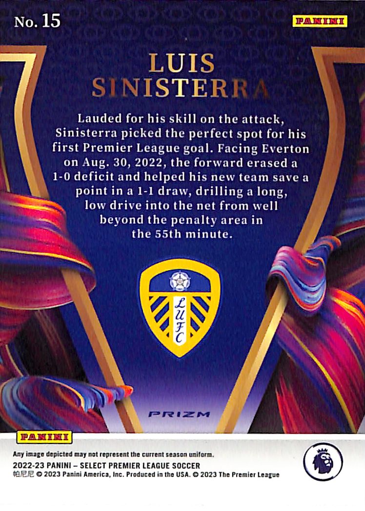 2022-23 Select Premier League Luis Sinisterra Visionary Rookie RC #15 Leeds United