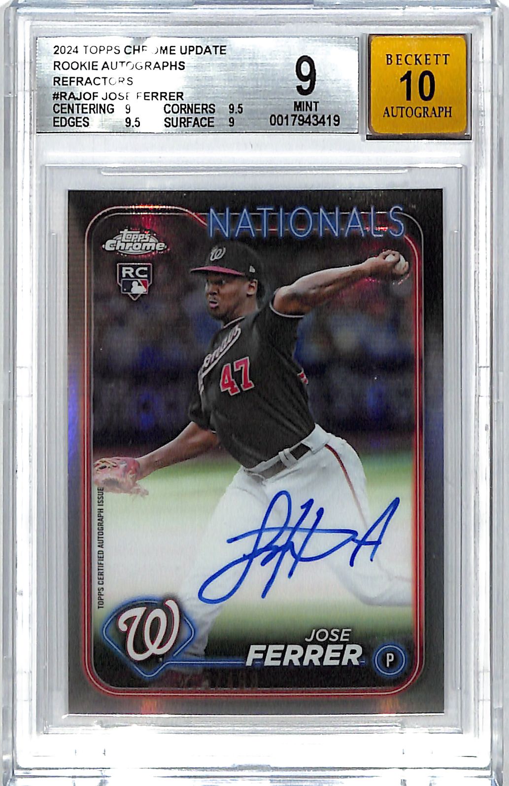 2024 Topps Chrome Update Jose Ferrer Rookie Autograph RC Refractor /499 BGS 9