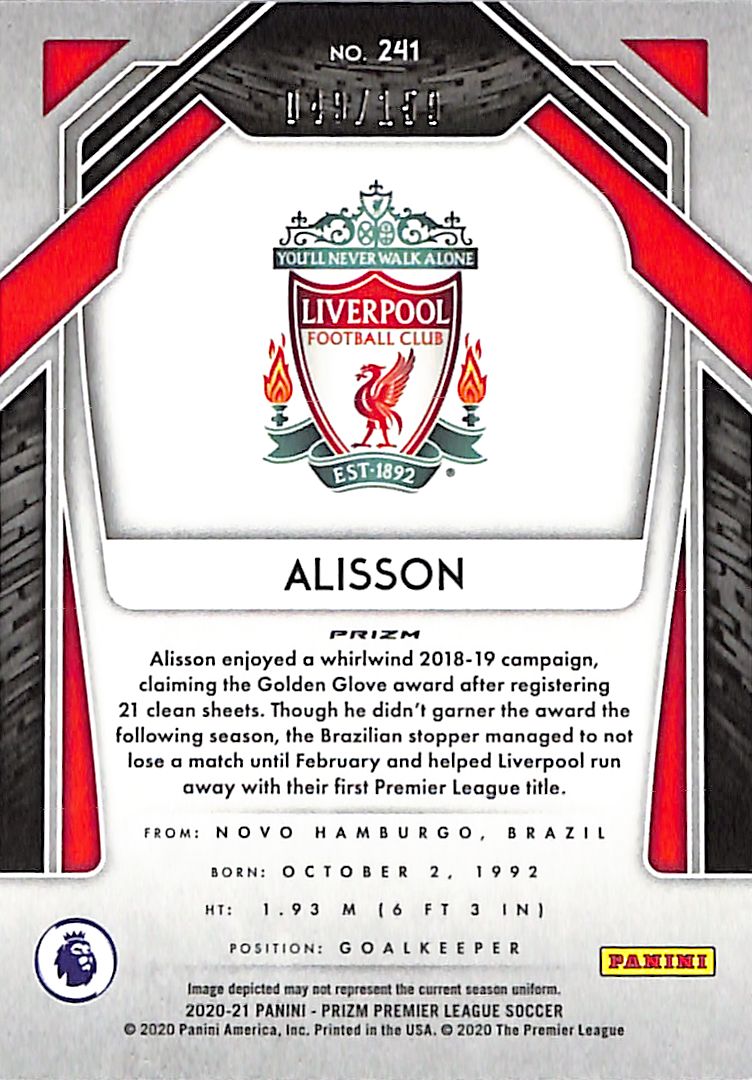 2020-21 Prizm Premier League Alisson Red Mosaic /159 Liverpool