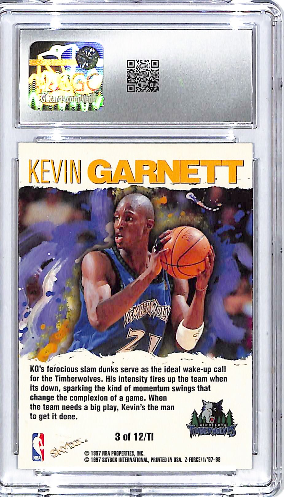 1997-98 Skybox Z-Force Kevin Garnett Total Impact CGC 9 Timberwolves