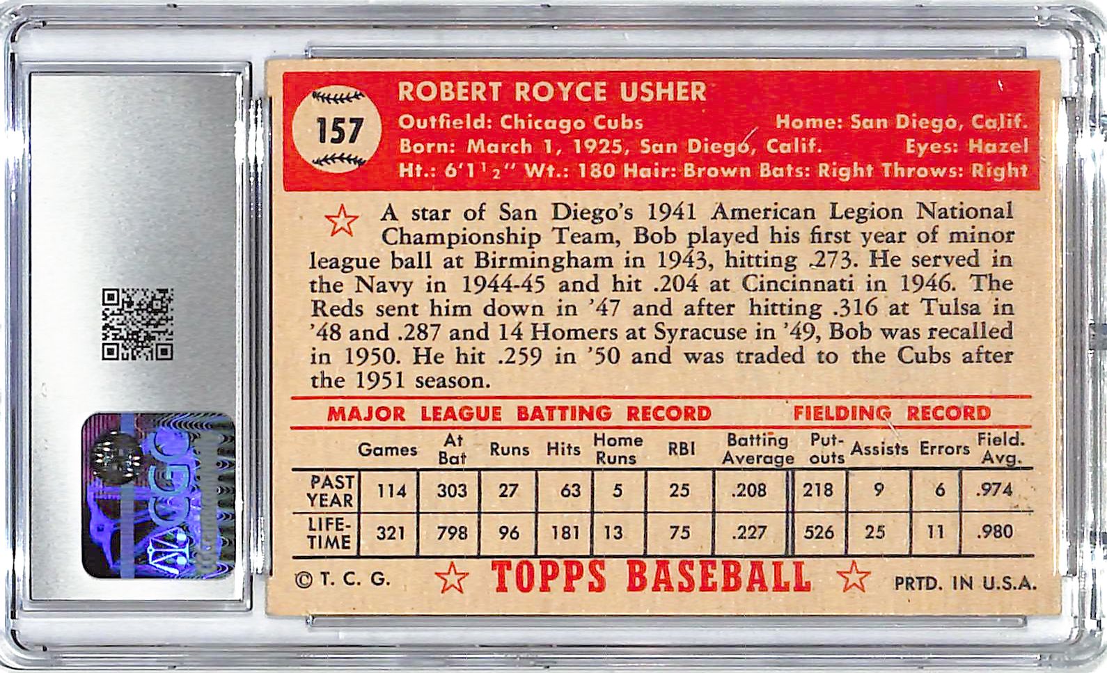 1952 Bob Usher Topps #157 CGC Excellent 5.5