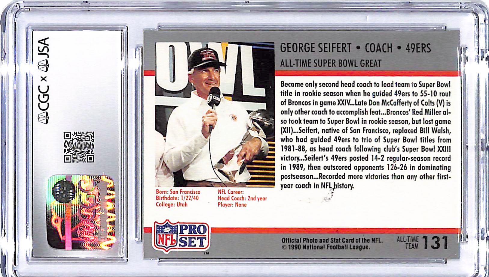 1990 Pro Set Super Bowl XXV George Seifert Silver Anniversary Auto Autograph CGC 8.5