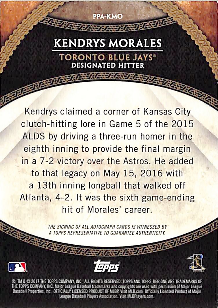 2017 Topps Tier One Kendrys Morales Auto Autograph /200 Blue Jays