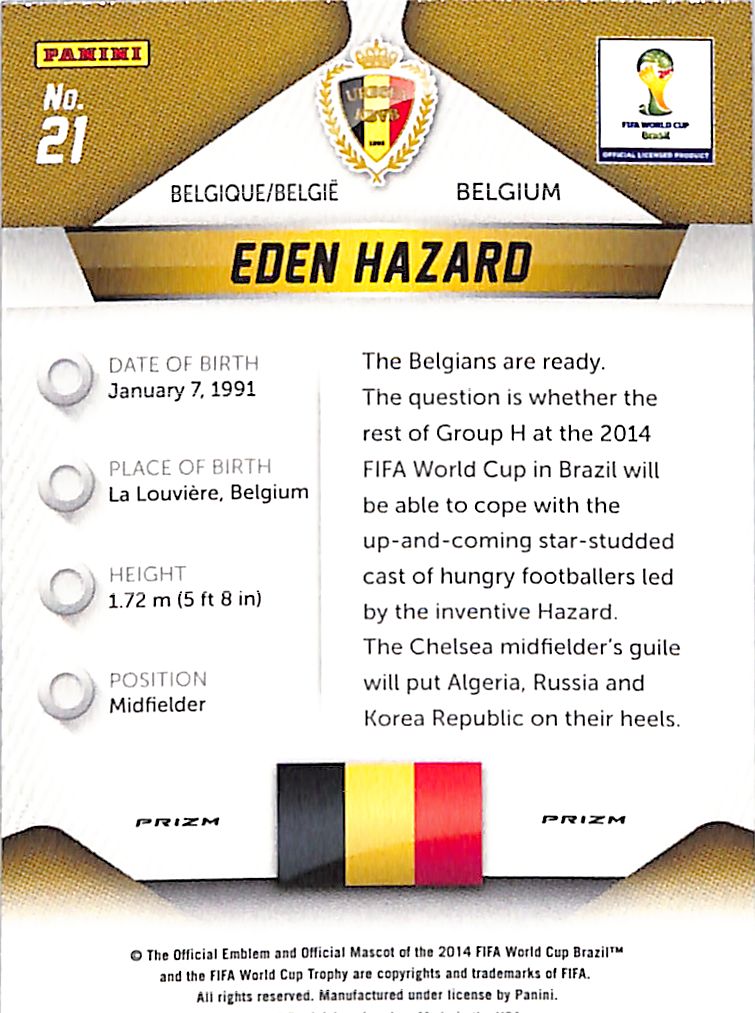 2014 Prizm World Cup Eden Hazard Red Yellow Pulsar #21 Belgium