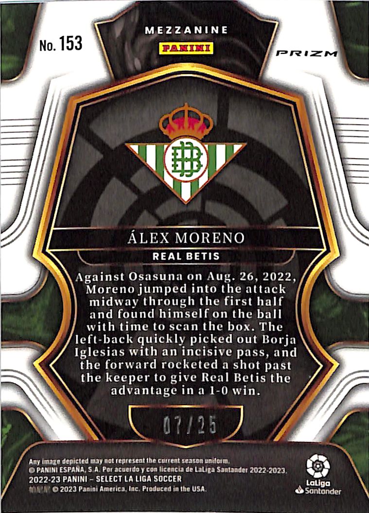 2022-23 Select La Liga Alex Moreno Zebra /25 Real Betis
