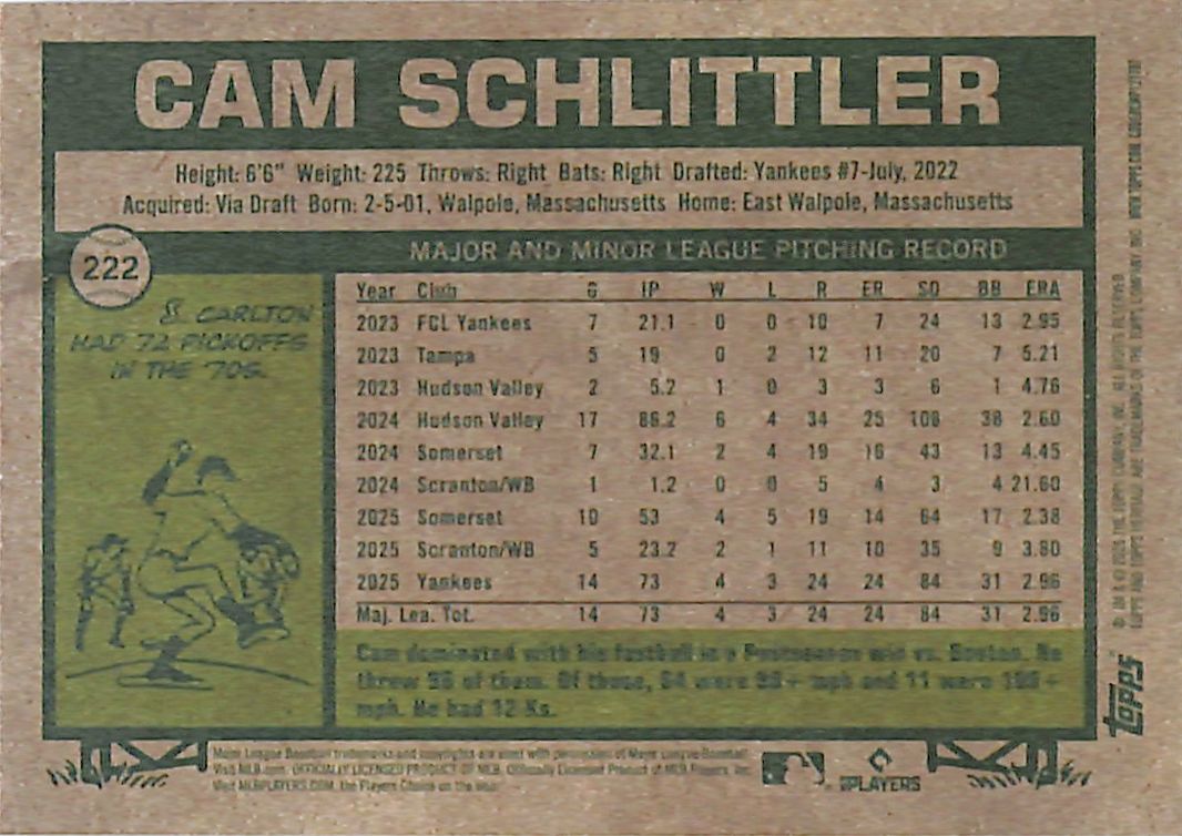 2026 Topps Heritage Cam Schlittler Rookie RC Red Yankees