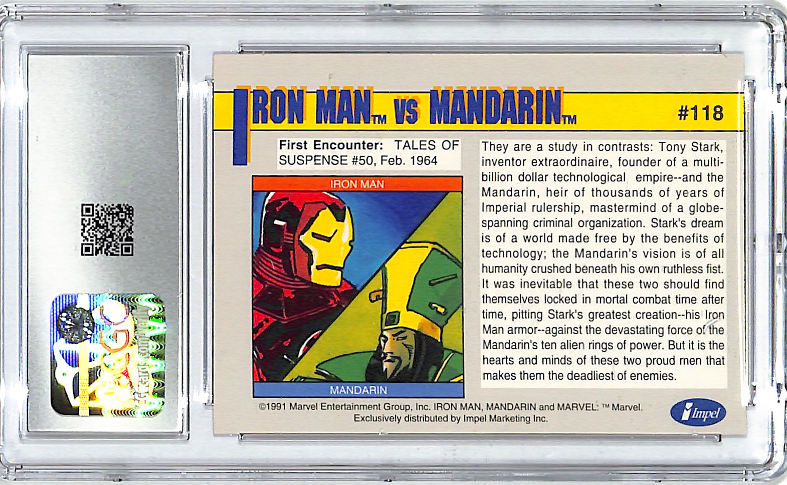 1991 Marvel Universe Impel Iron Man vs Mandarin #118 Arch Enemies CGC 9.5