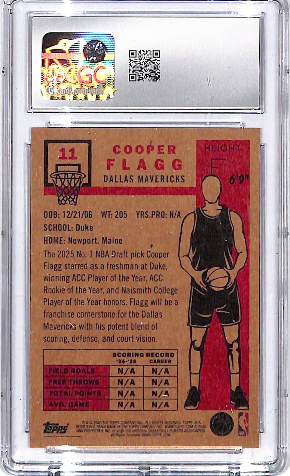 2025-26 Topps living Set Cooper Flagg Rookie RC #11 CGC 9.5 Mavericks