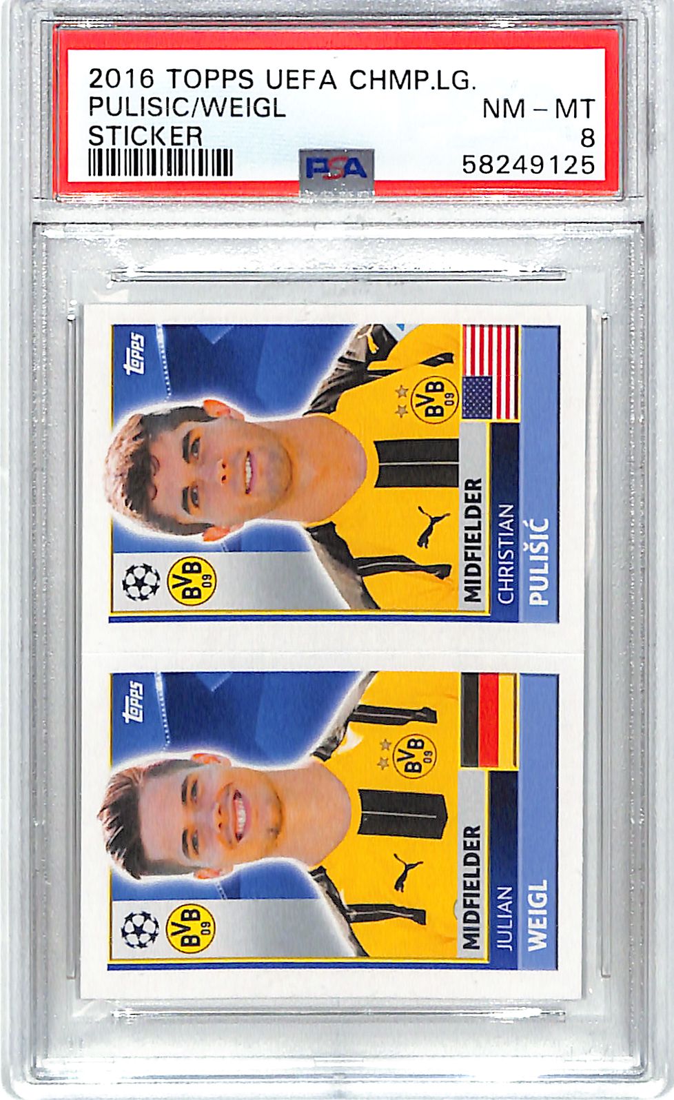 2016 Topps UEFA Sticker Christian Pulisic Julian Weigl PSA 8