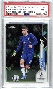2019-20 Topps Chrome Sapphire Christian Pulisic SP Green Refractor /75 PSA 9 Chelsea