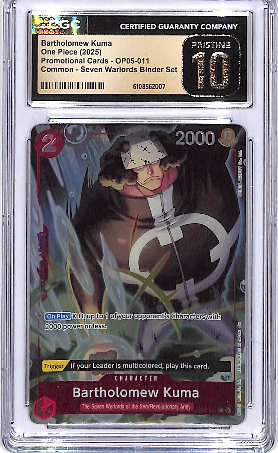 One Piece Promotional Cards OP05 Bartholomew Kuma 011 Seven Warlords Binder Set CGC 10 Pristine