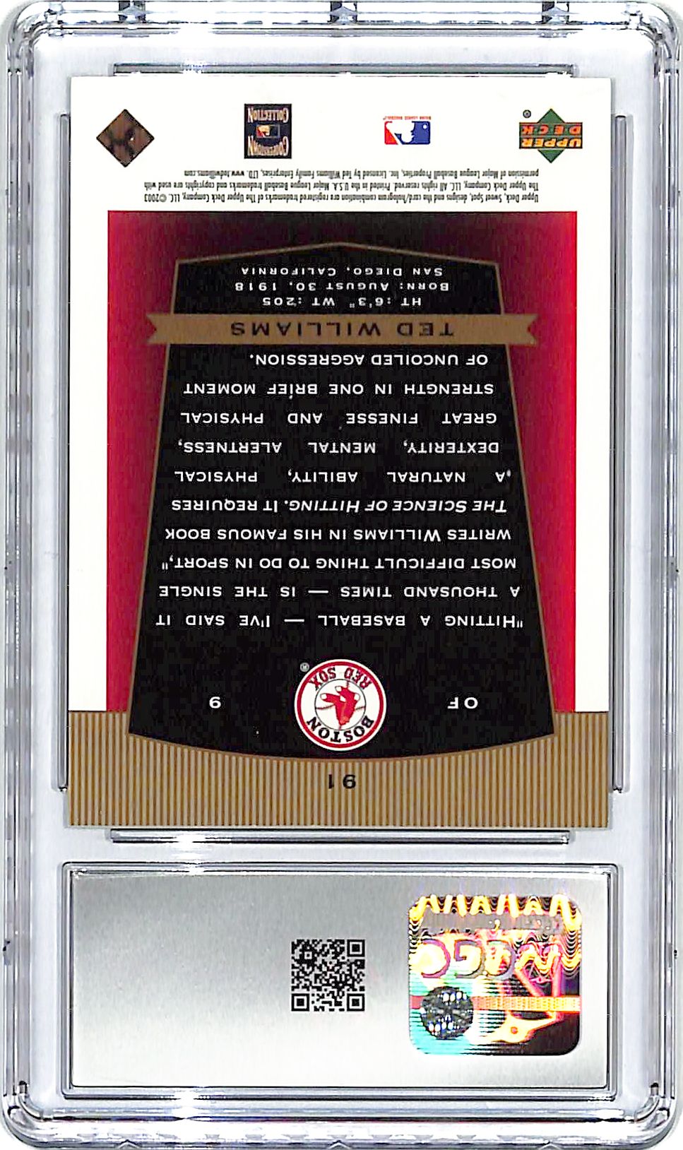 2003 Upper Deck Sweet Spot Classic Ted Williams #91 CGC 10 /1941 Red Sox