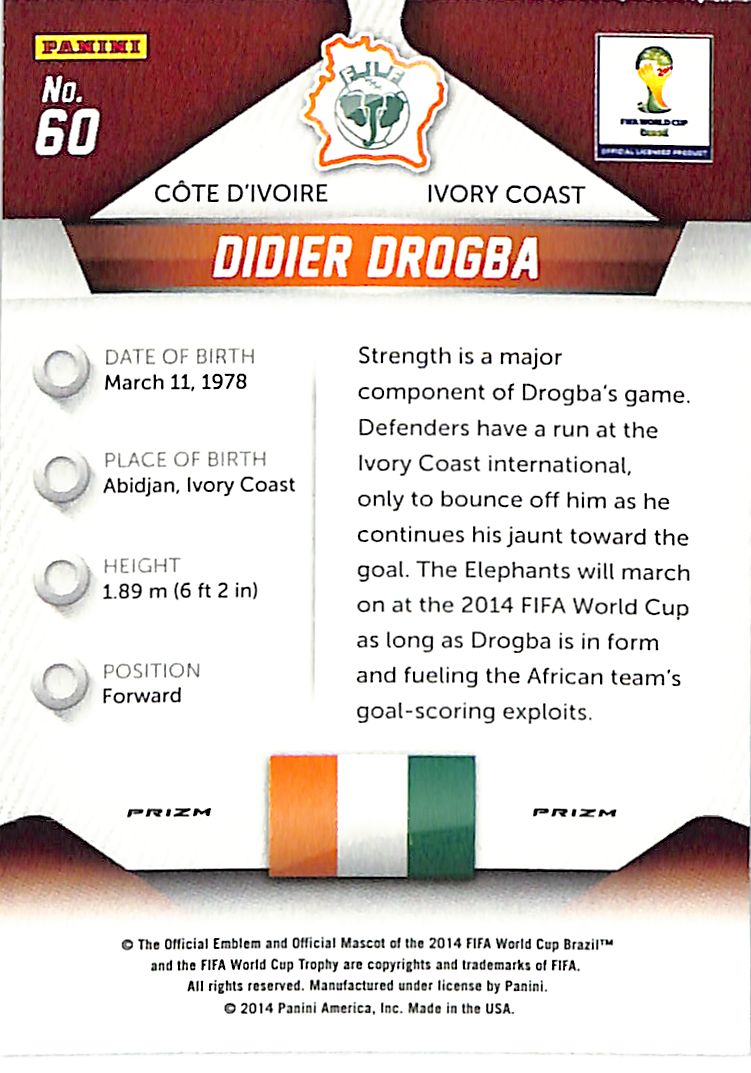 2014 Prizm World Cup Didier Drogba Red White Blue Power Plaid #60 Ivory Coast
