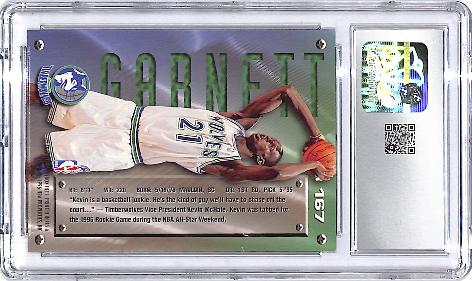 1995-96 Fleer Metal Kevin Garnett Rookie RC  #167 CGC 10 Timberwolves