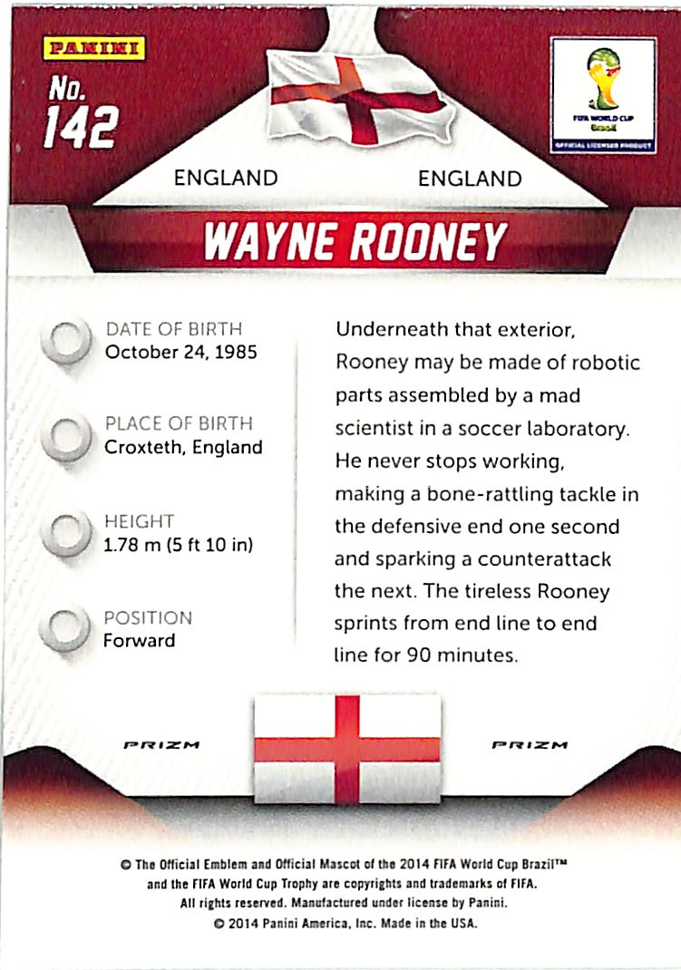 2014 Prizm World Cup Wayne Rooney Red Yellow Pulsar #142 England