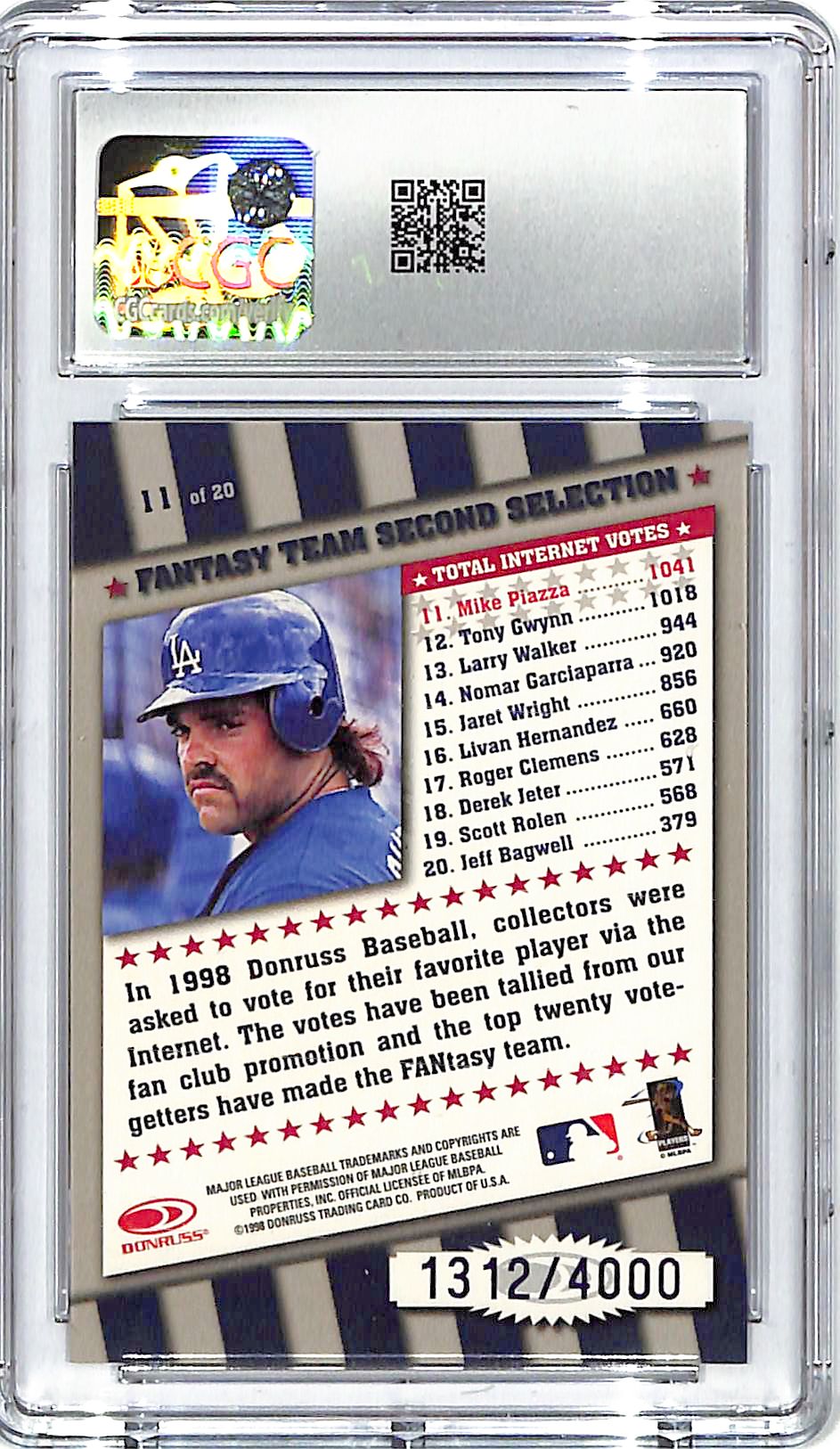 1998 Donruss Mike Piazza Fantasy Team /4000 CGC 10 Dodgers
