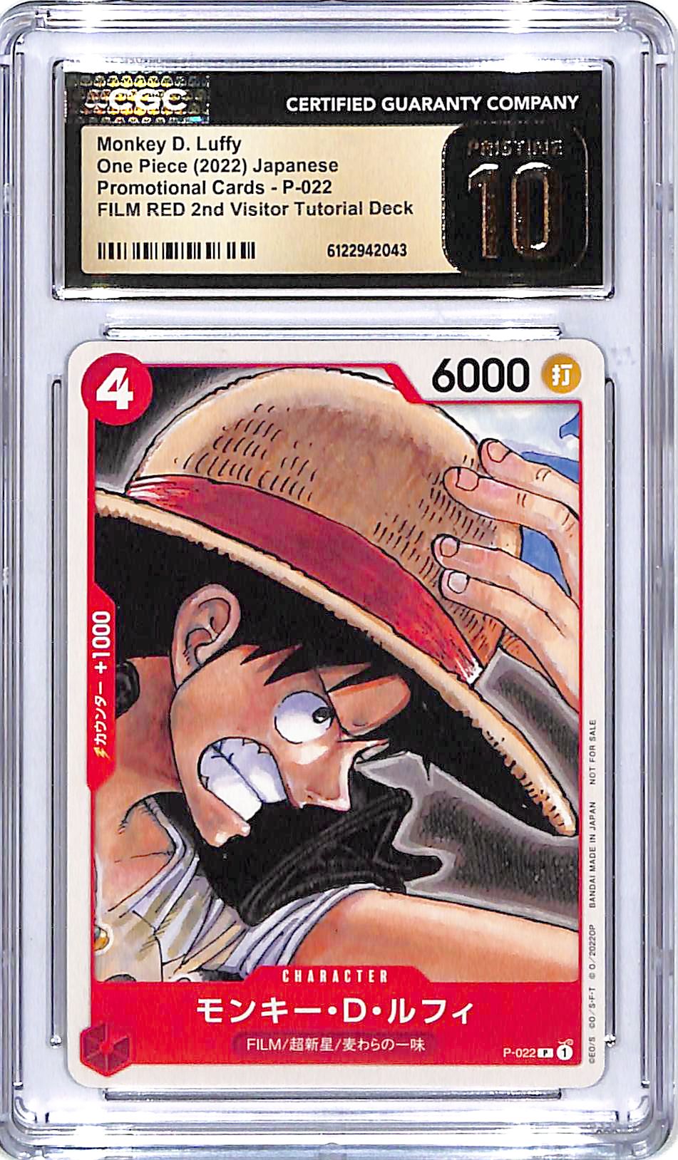 One Piece Japanese Promotional Cards Monkey D Luffy P-022 CGC 10 Pristine