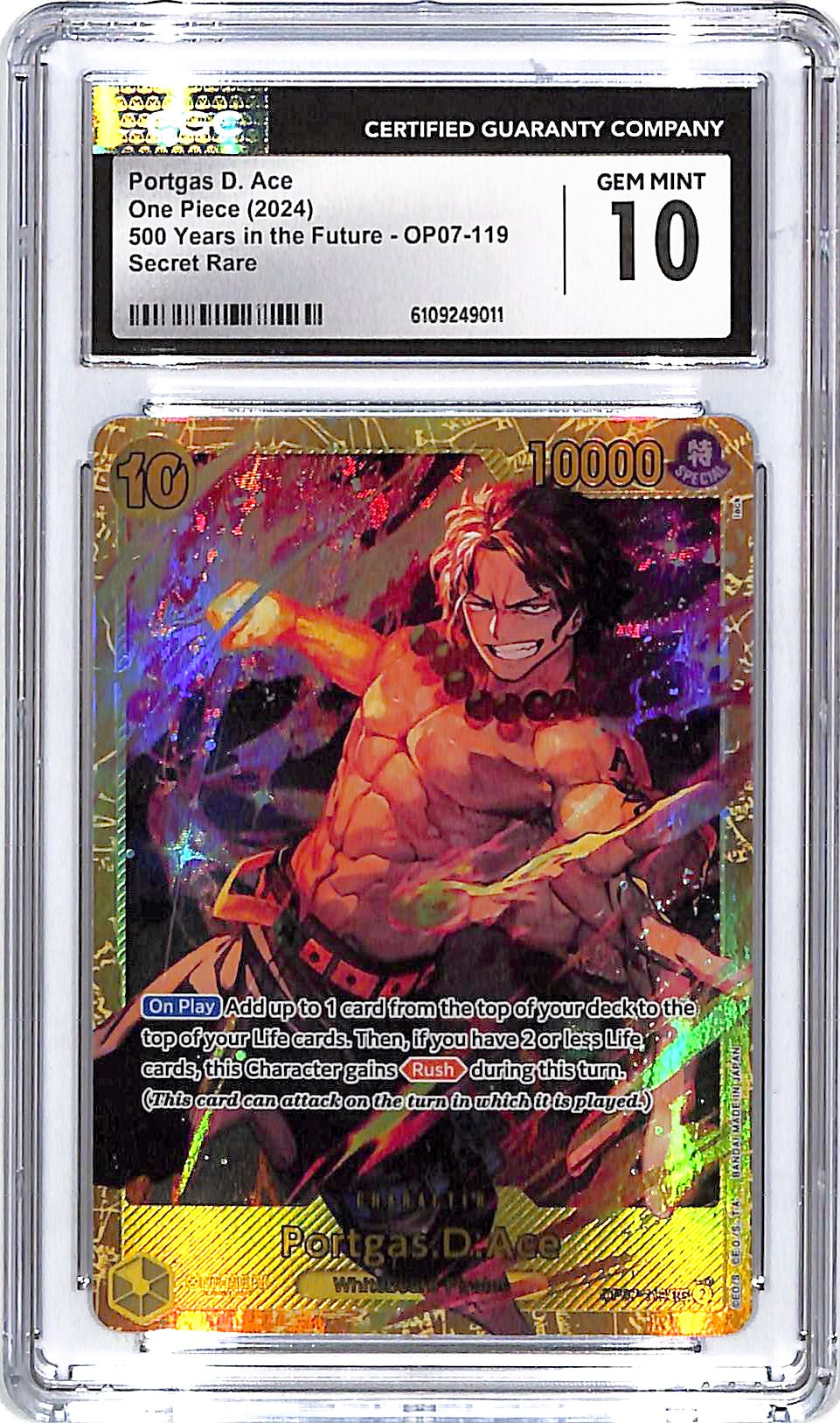 One Piece 500 Years in the Future OP07 Portgas D Ace 119 Secret Rare CGC 10