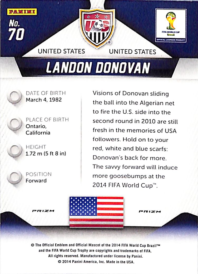 2014 Prizm World Cup Landon Donovan Red White Blue Power Plaid #70 USA