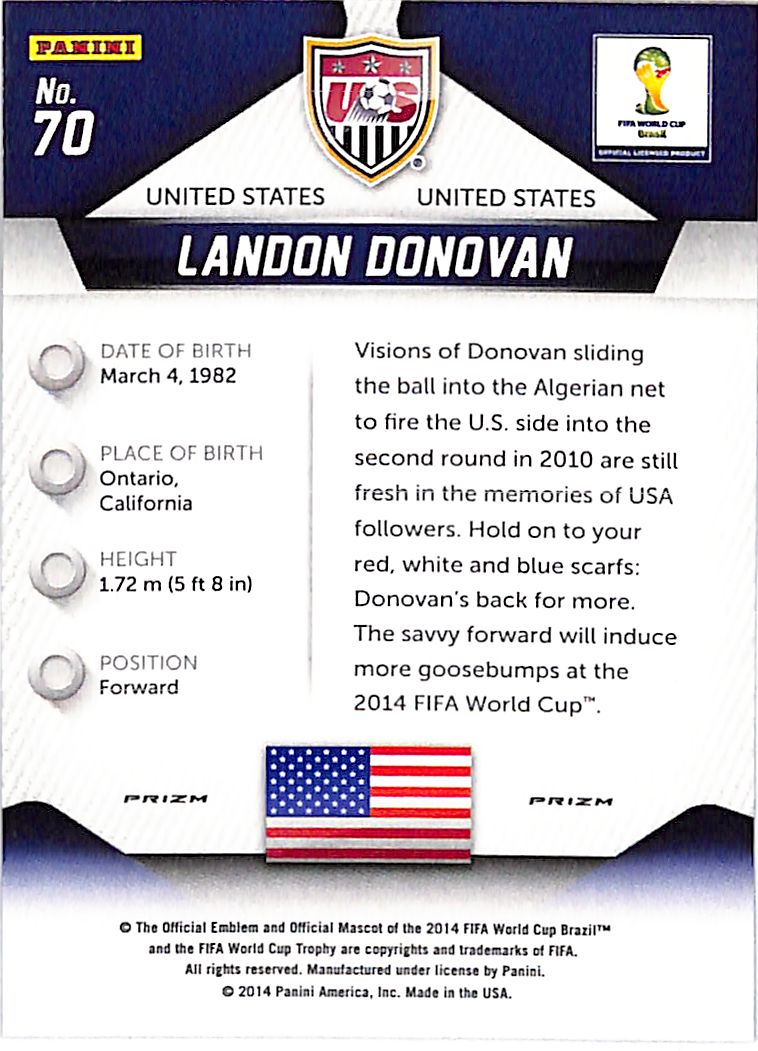 2014 Prizm World Cup Landon Donovan Red White Blue Power Plaid #70 USA