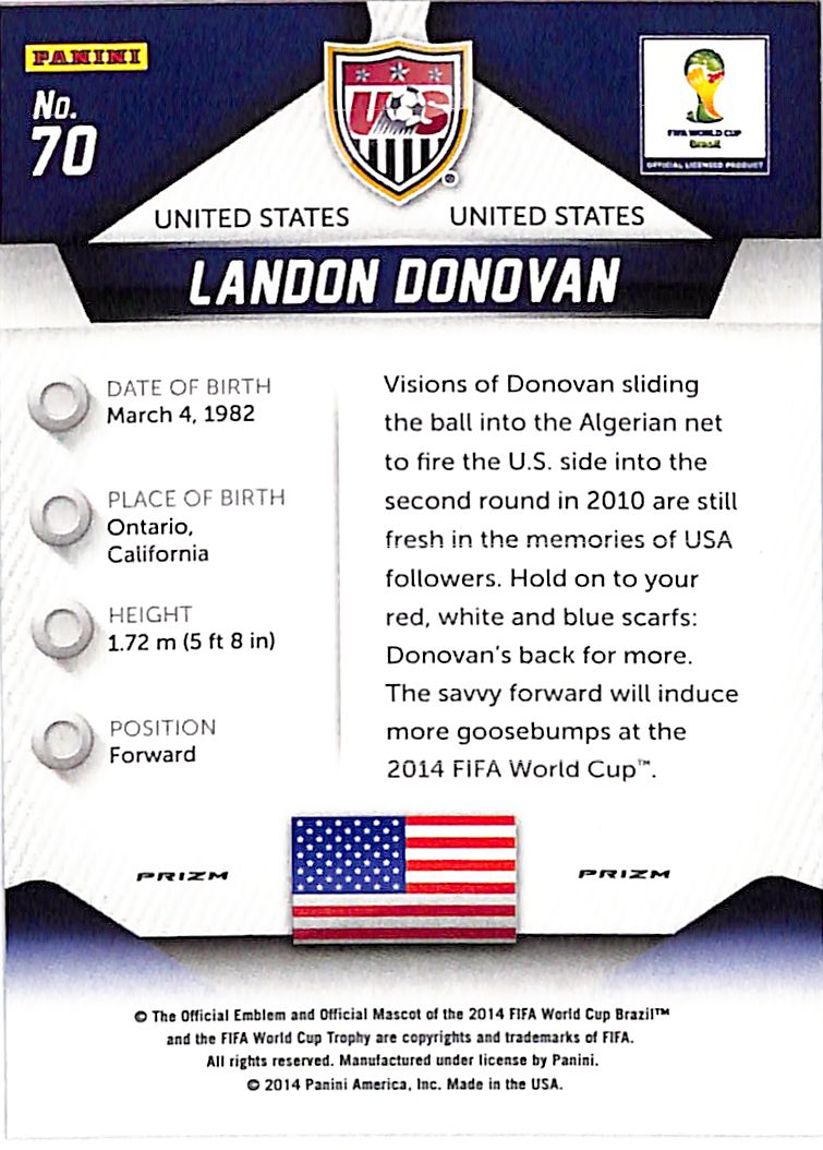2014 Prizm World Cup Landon Donovan Red Yellow Pulsar #70 USA