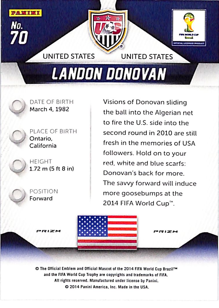 2014 Prizm World Cup Landon Donovan Red Yellow Pulsar #70 USA