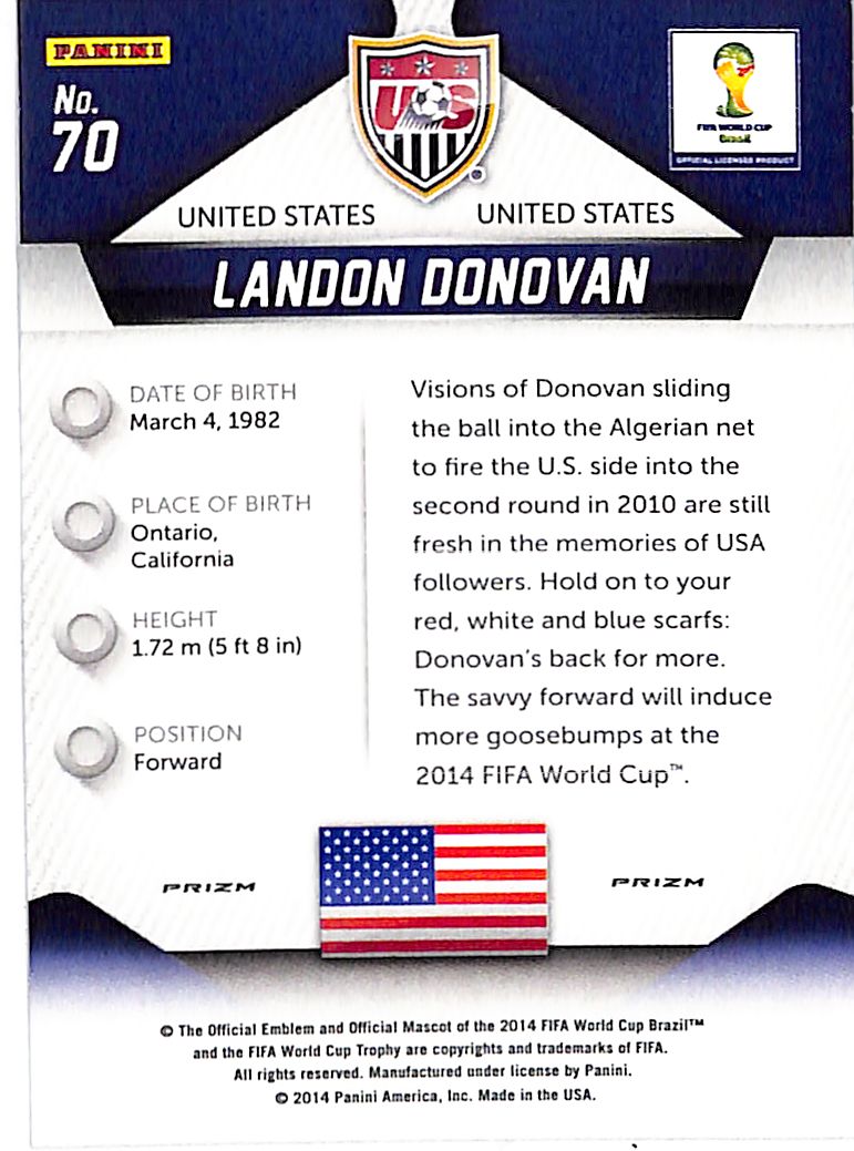 2014 Prizm World Cup Landon Donovan Silver Prizm #70 USA