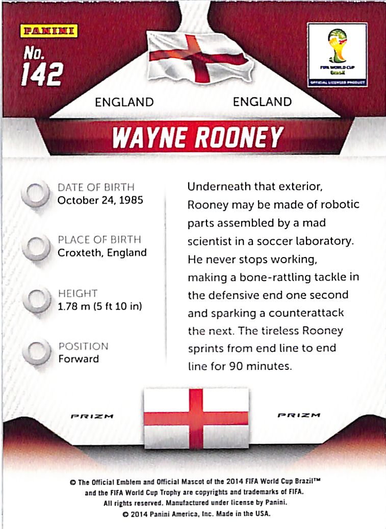 2014 Prizm World Cup Wayne Rooney Silver Prizm #142 England