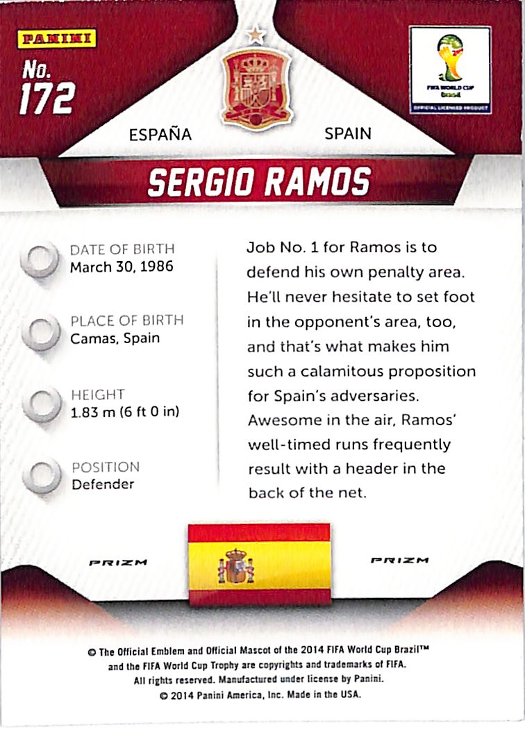 2014 Prizm World Cup Sergio Ramos Red White Blue Power Plaid #172 Spain