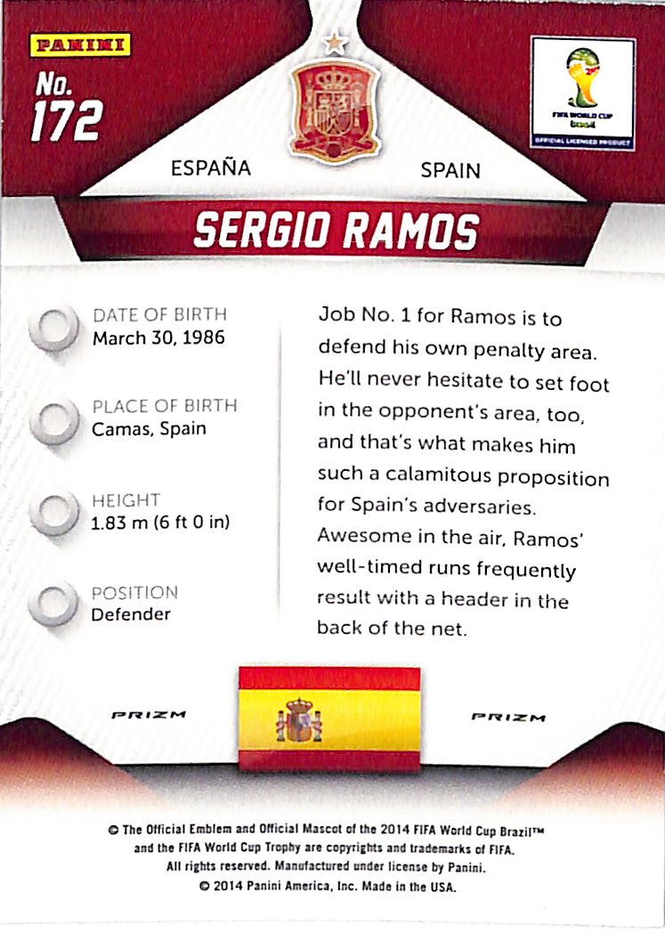 2014 Prizm World Cup Sergio Ramos Red White Blue Wave #172 Spain