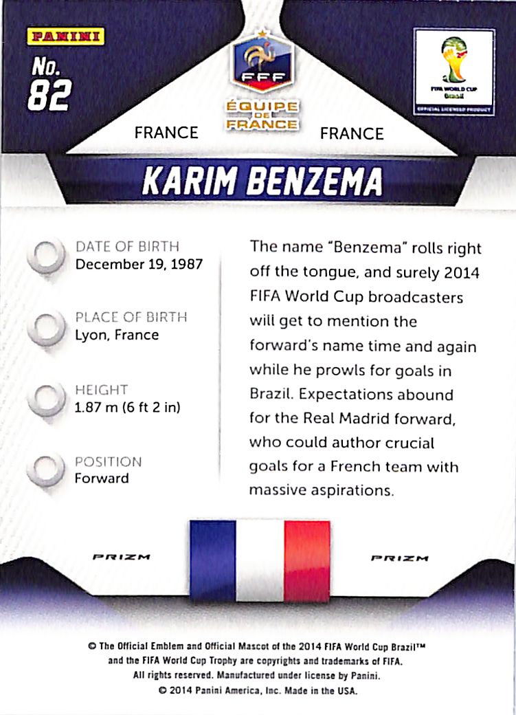 2014 Prizm World Cup Karim Benzema Silver Prizm #82 France
