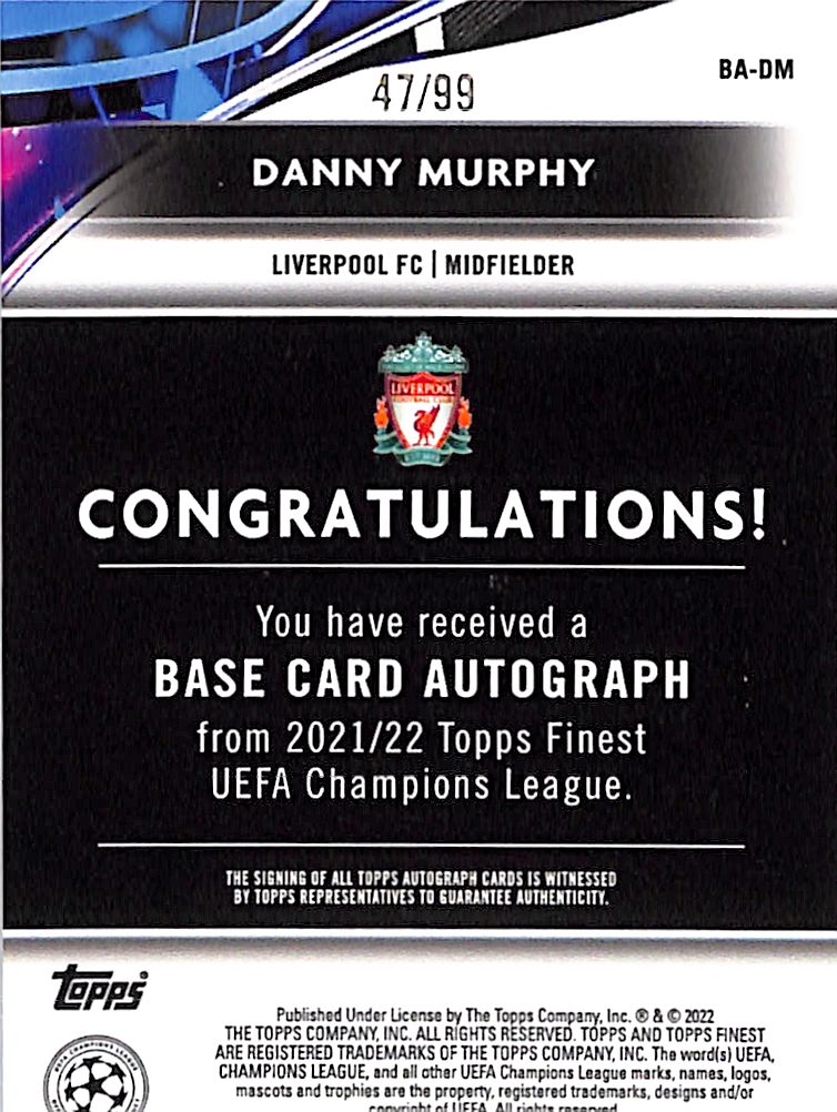 2021-22 Topps Finest UEFA Danny Murphy Auto Autograph Green Refractor /99 Liverpool