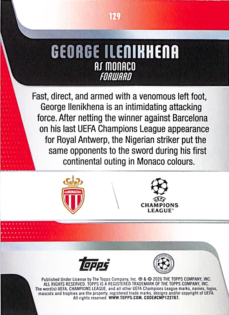 2025-26 Topps UEFA Club Competitions George Ilenikhena Gold Raindrops /50 Monaco
