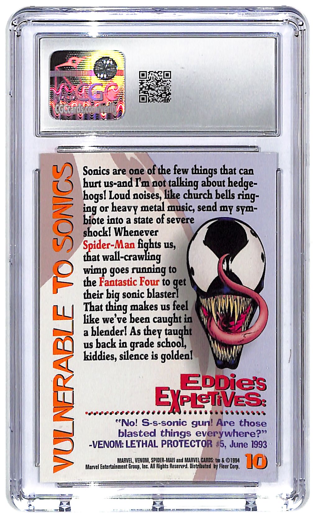 1994 Vulnerable to Sonics Amazing Spider-Man 1st Fleer #10 CGC Gem Mint 10