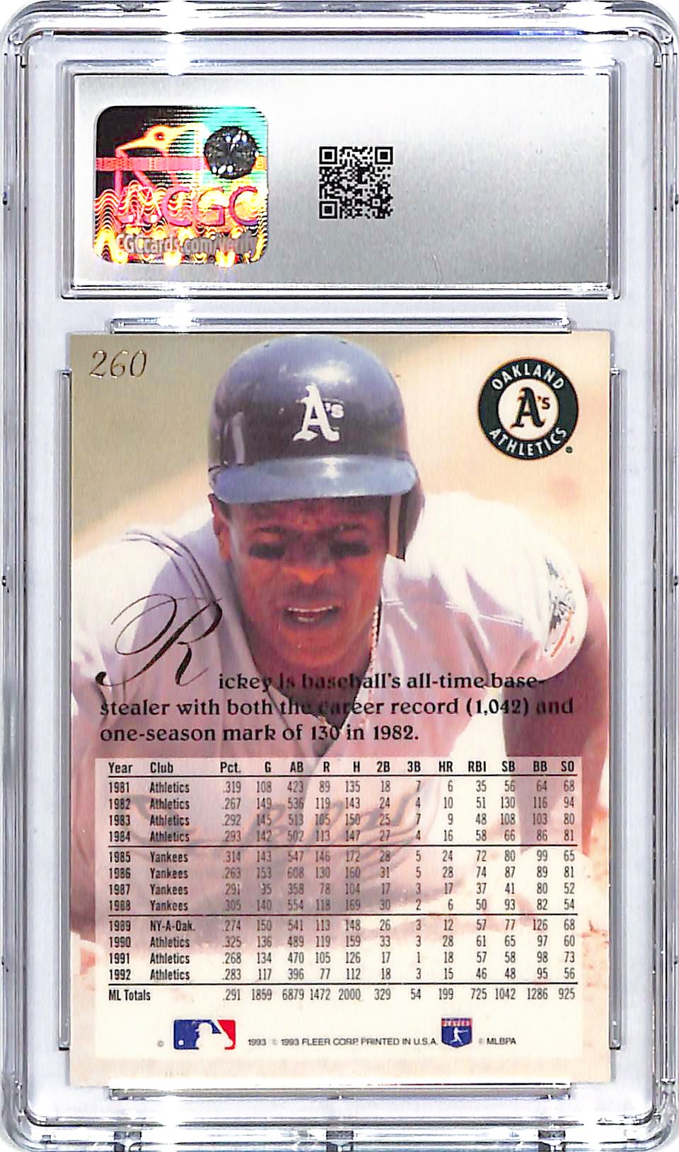 1993 Flair Rickey Henderson #260 CGC 10 Athletics