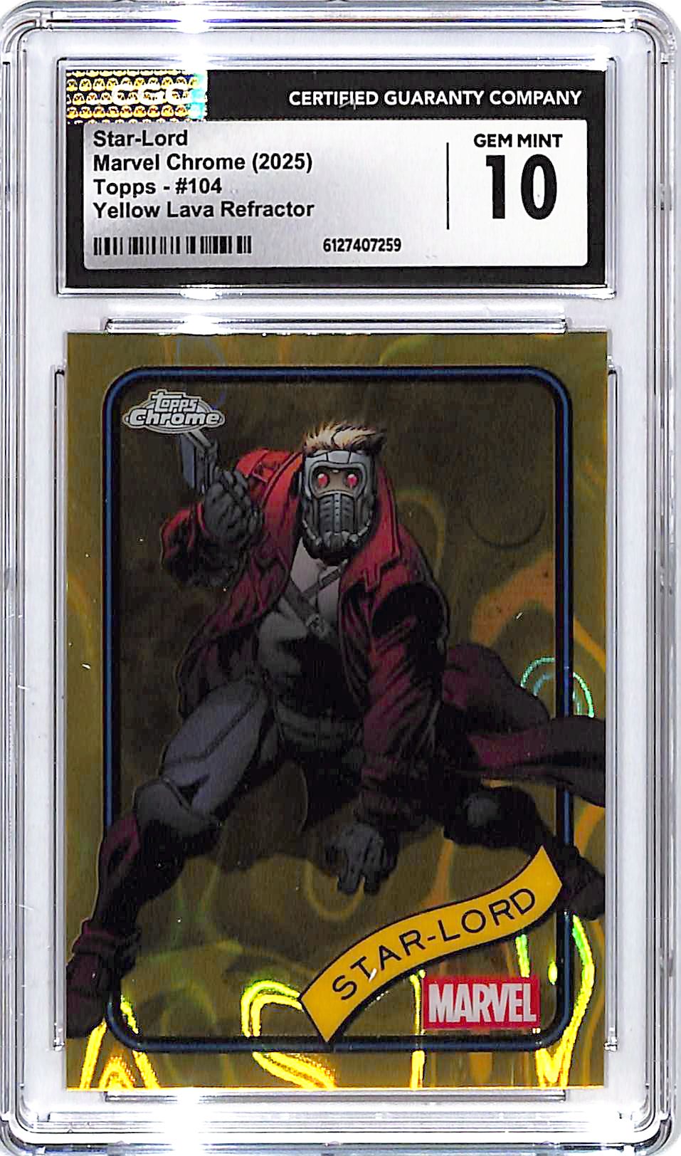 2025 Topps Chrome Marvel Star Lord Yellow Lava Refractor #014 CGC 10